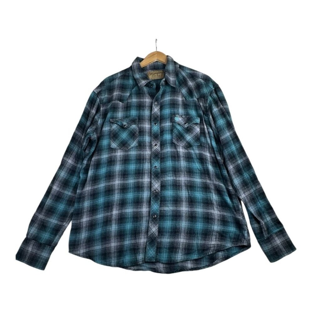 Wrangler Retro Pearl Snap Button Long Sleeve Women's‎ Shirt size XXL Blue